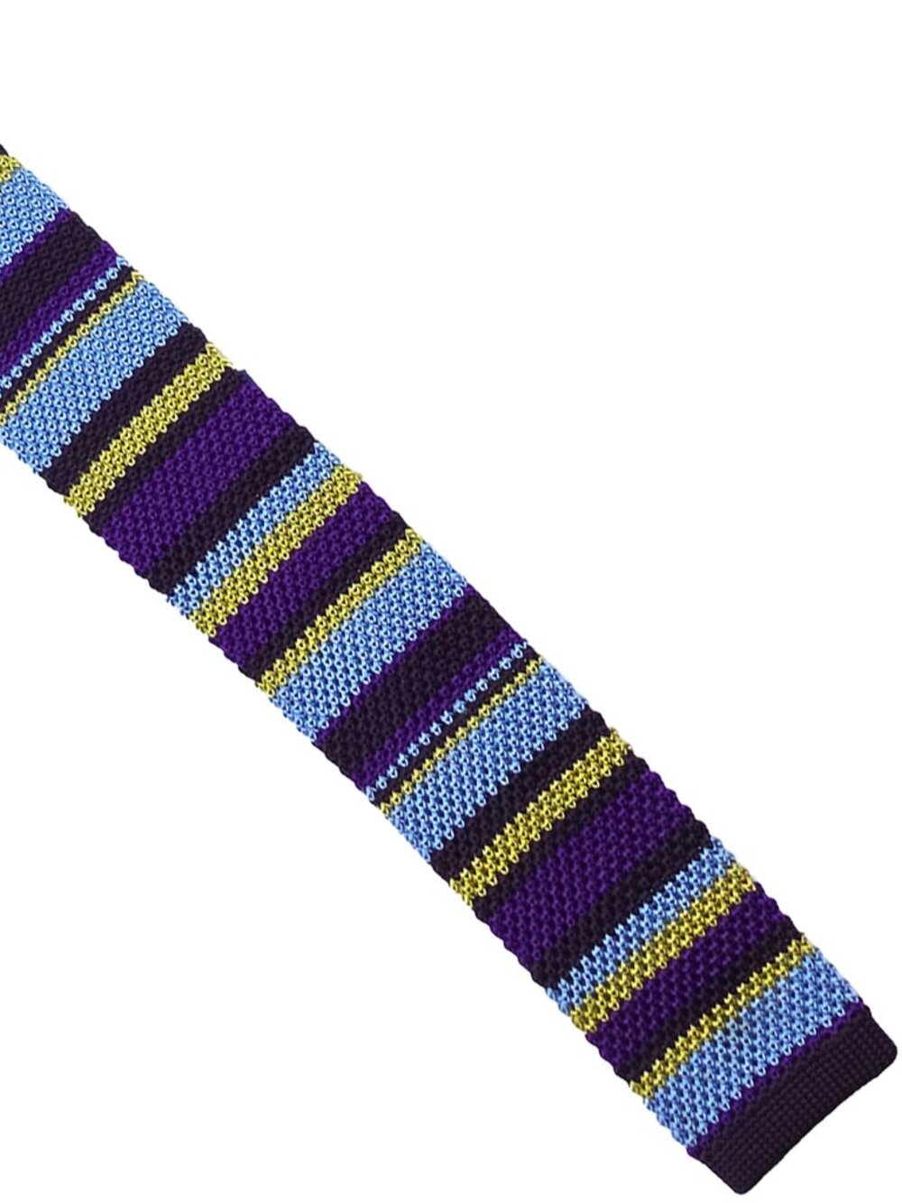Tie Bar Purple Green Blue Striped Square Tip Knit Silk Skinny Tie Necktie 2 x 58